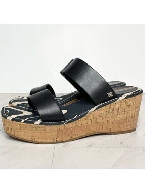 Sam Edelman Alissa Black Leather Wedge Sandal 7 1/2 M